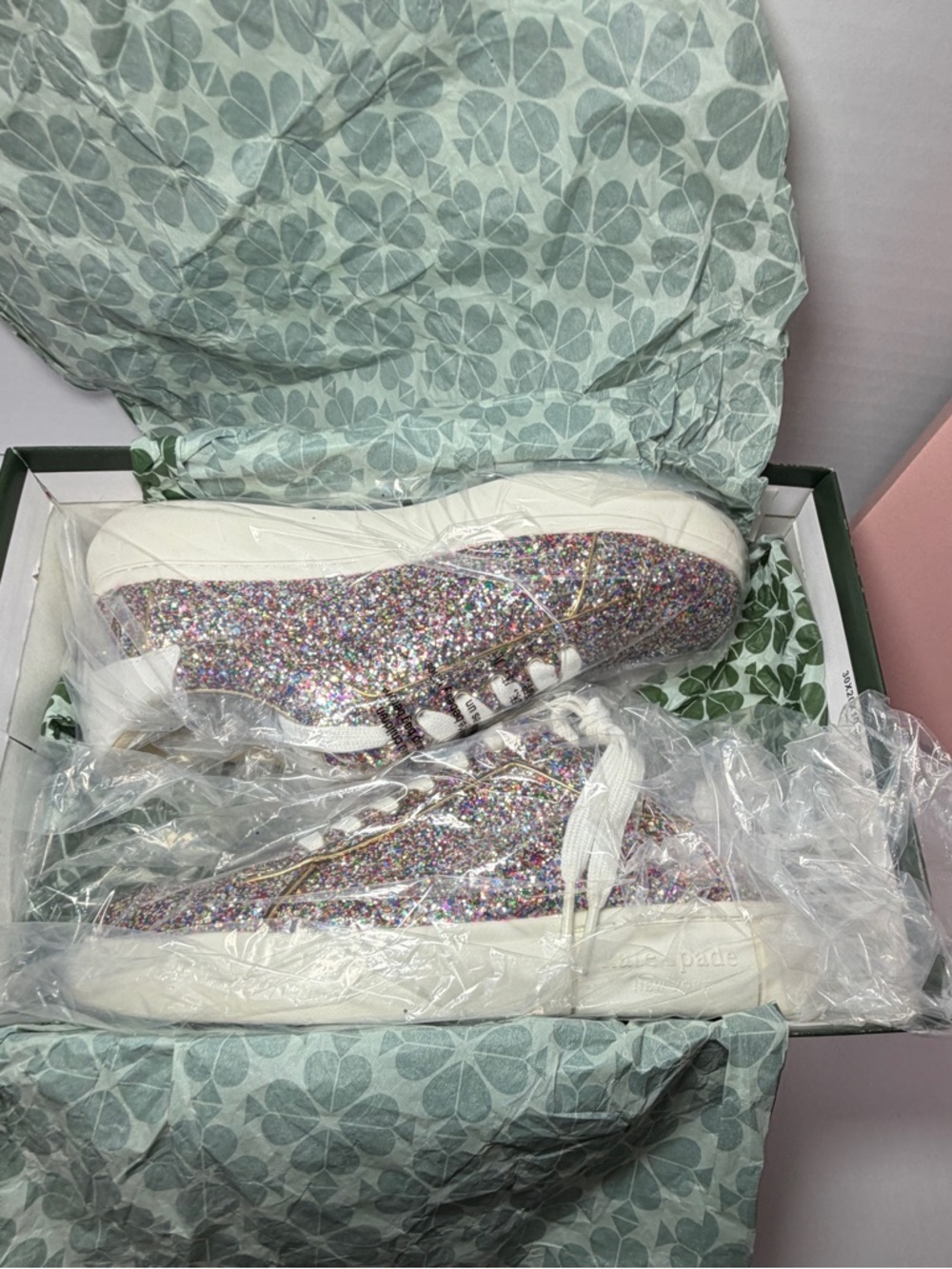 kate spade iridescent glitter low-top lift sneakers - white accents - Picture 3 of 8